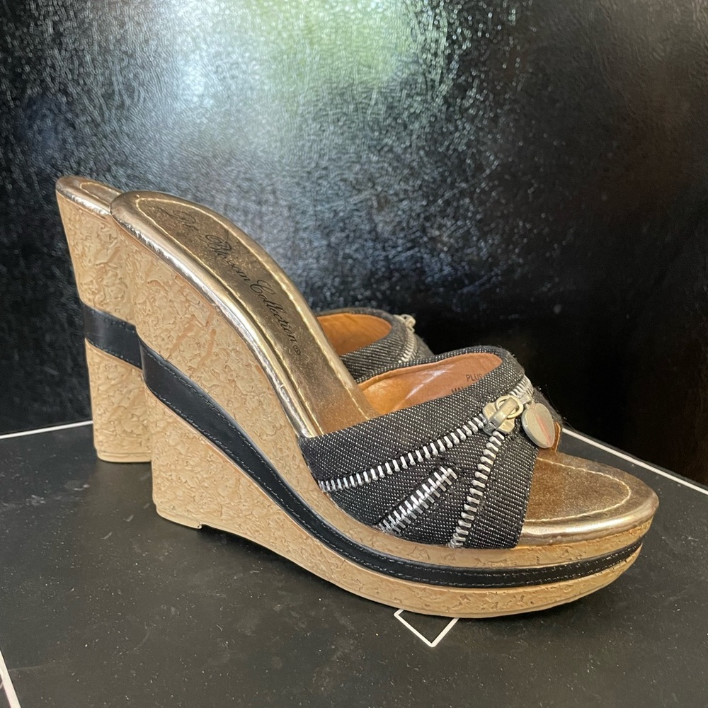 Wedge Heels - Black Denim with Zipper Detail!